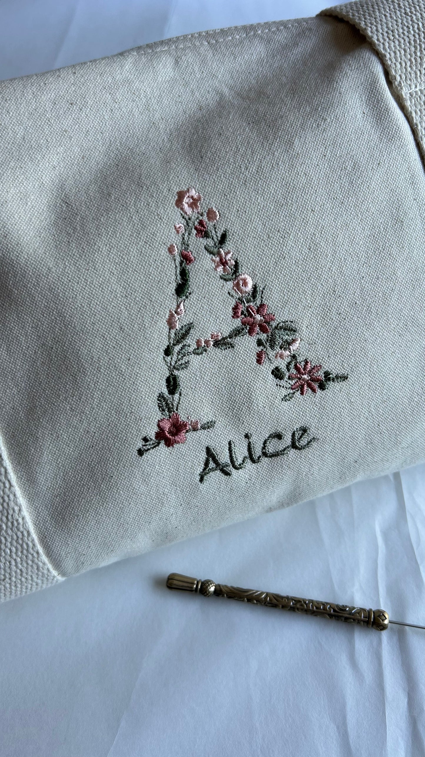 Sac polochon initiale fleurie