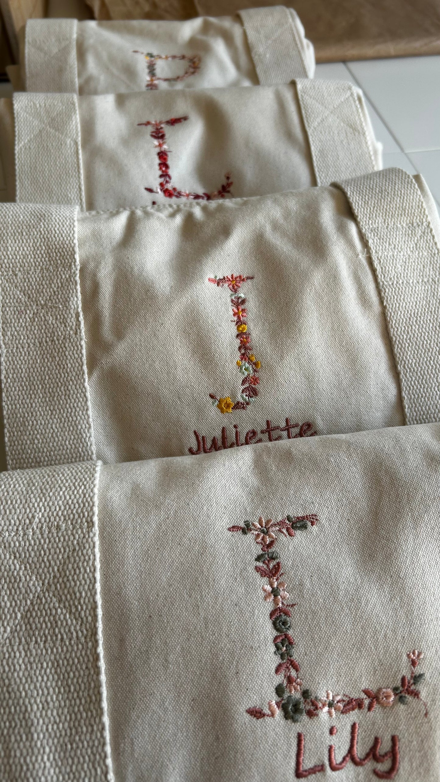 Sac polochon initiale fleurie