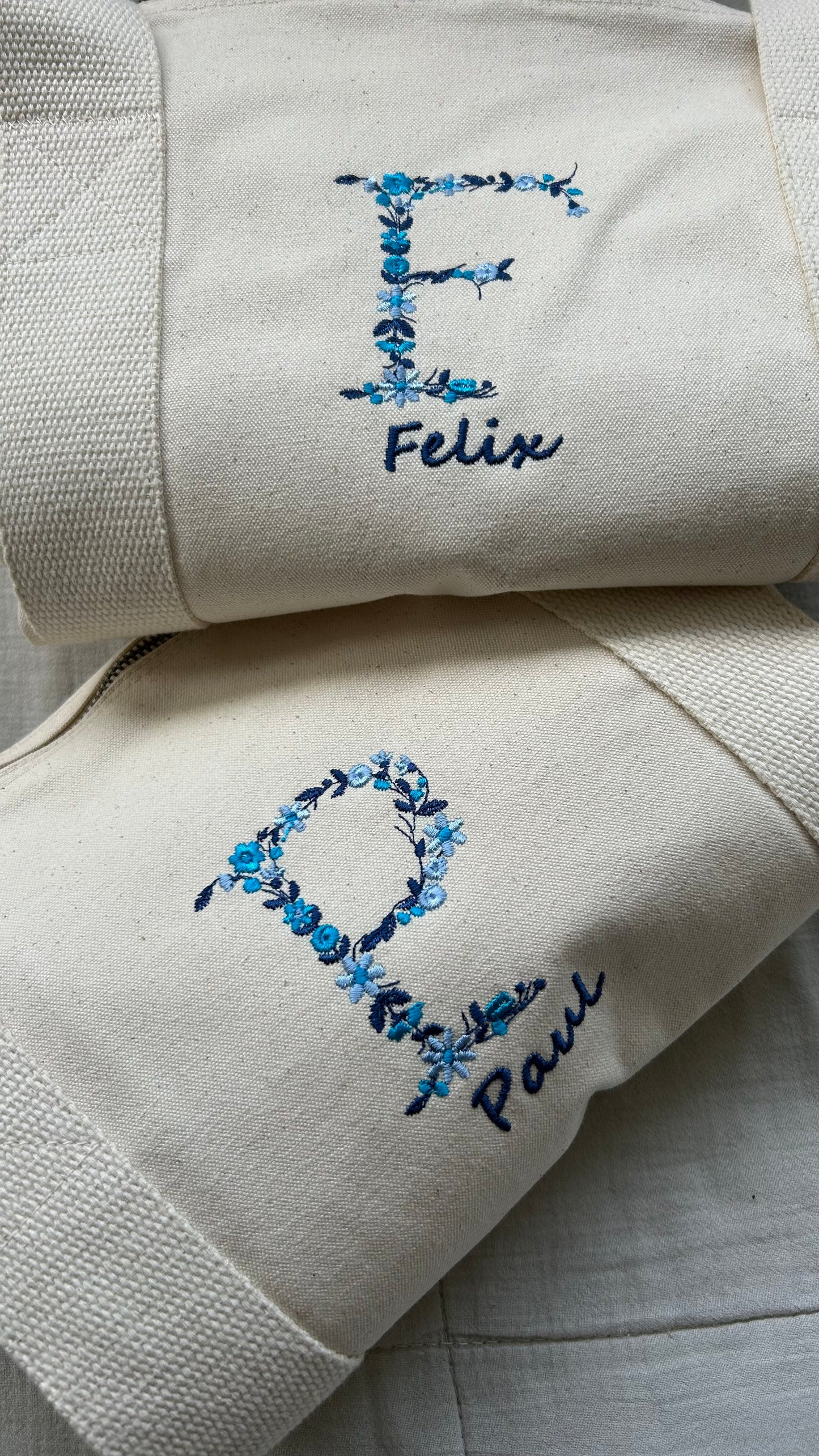 Sac polochon initiale fleurie