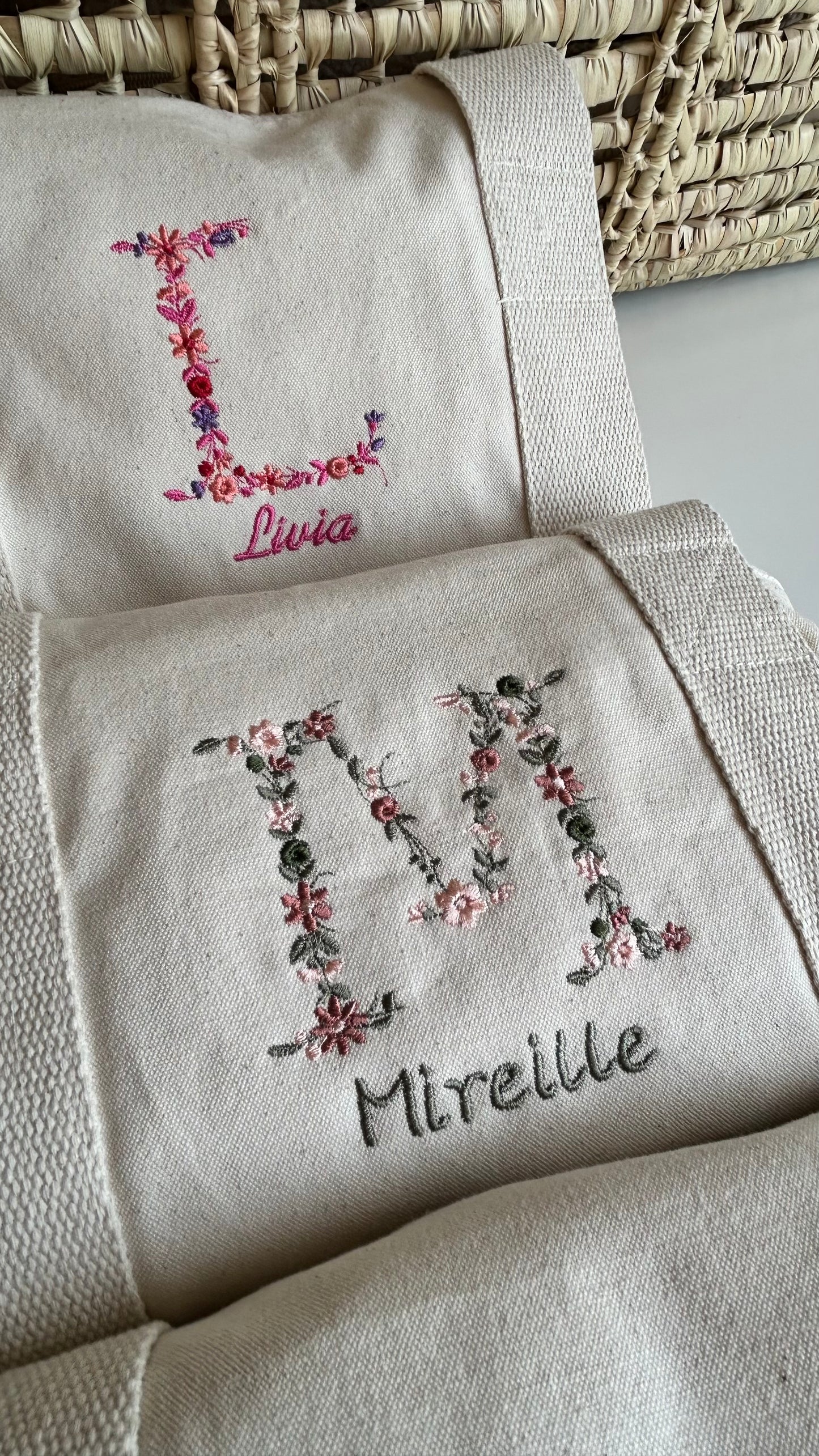 Sac polochon initiale fleurie