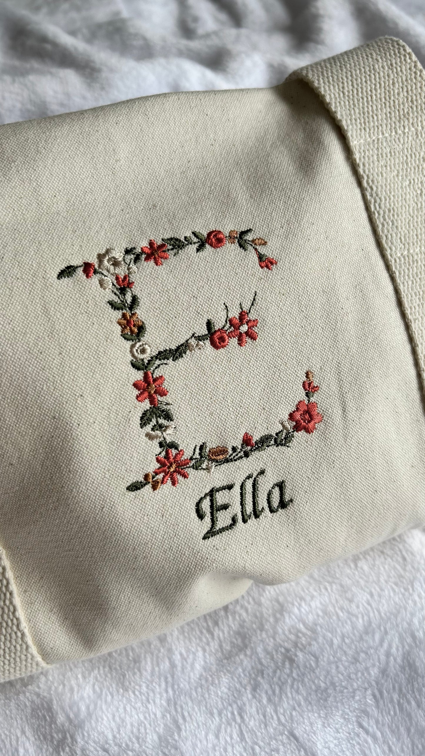 Sac polochon initiale fleurie