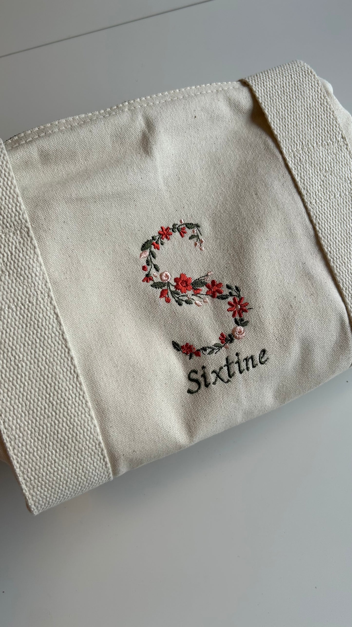 Sac polochon initiale fleurie