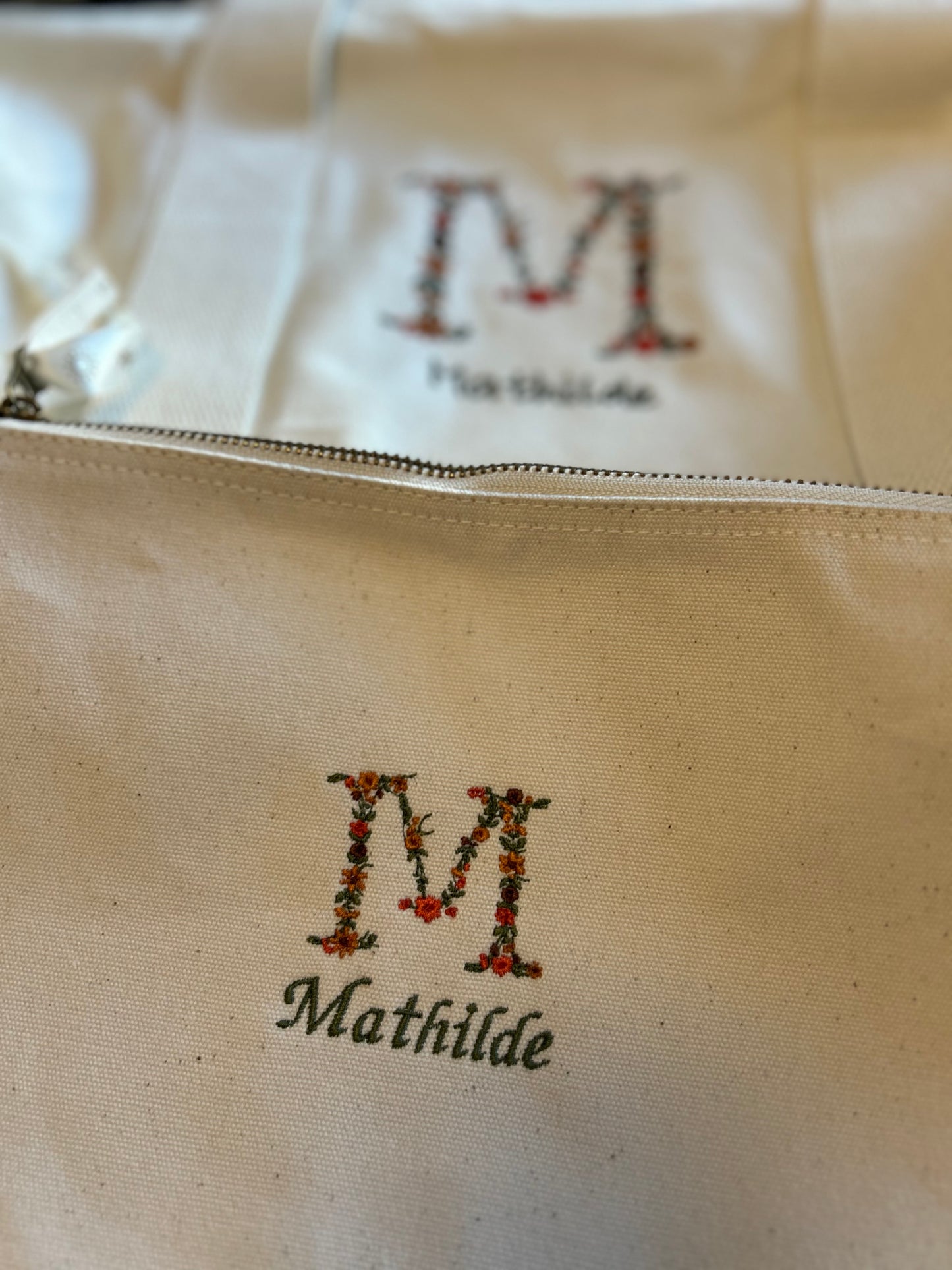 Pochette en coton initiale fleurie