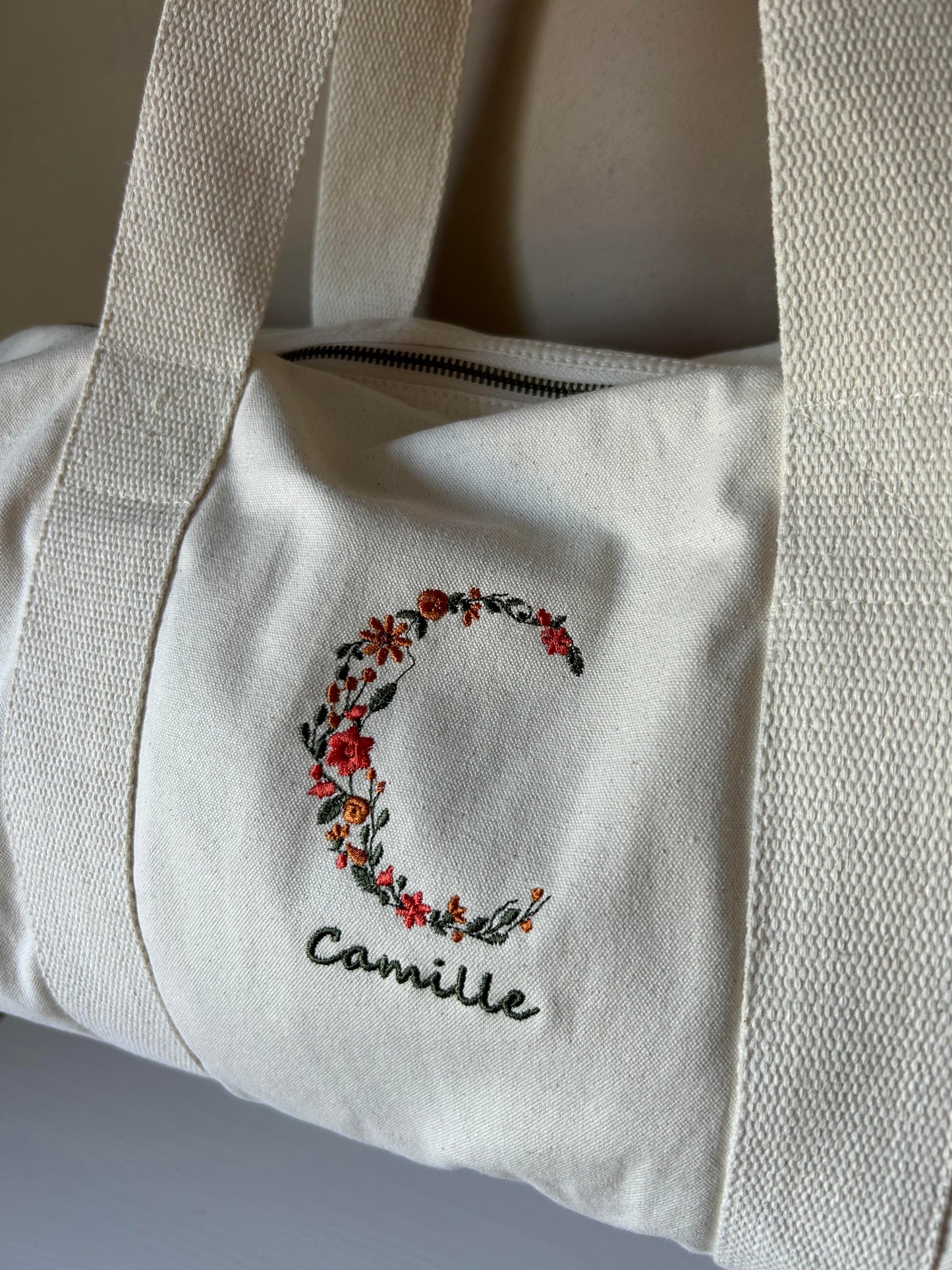 Sac polochon initiale fleurie