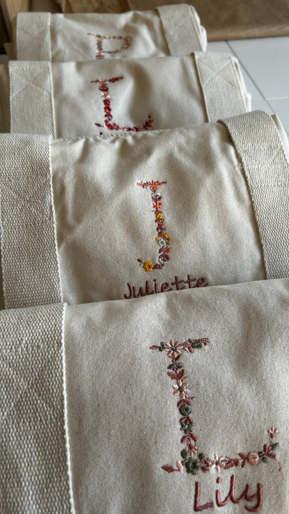 Sac polochon initiale fleurie