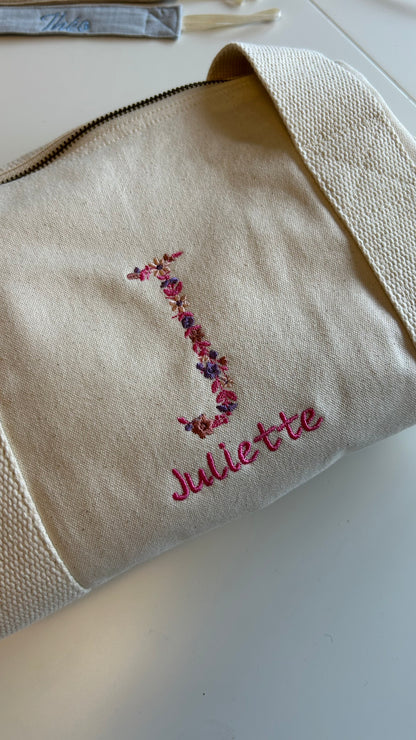 Sac polochon initiale fleurie