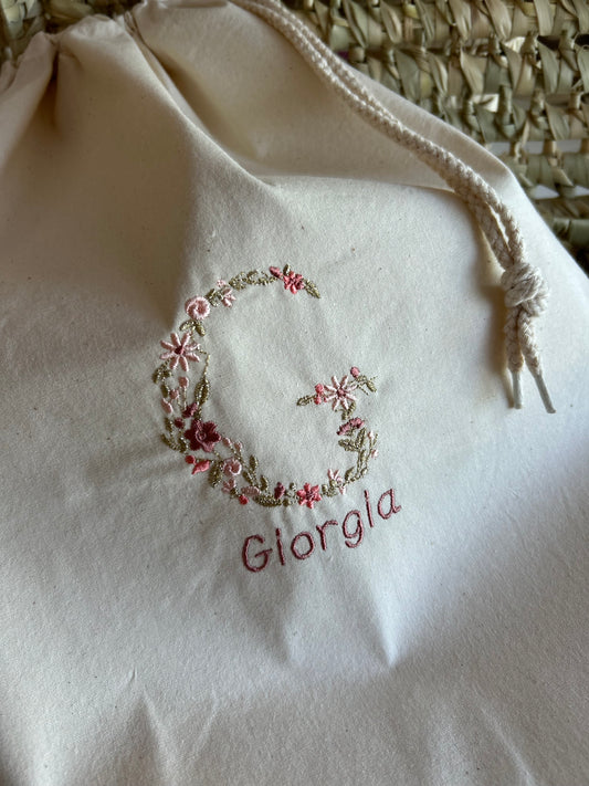 Grand pochon initiale fleurie