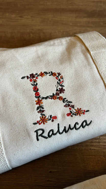 Sac polochon initiale fleurie