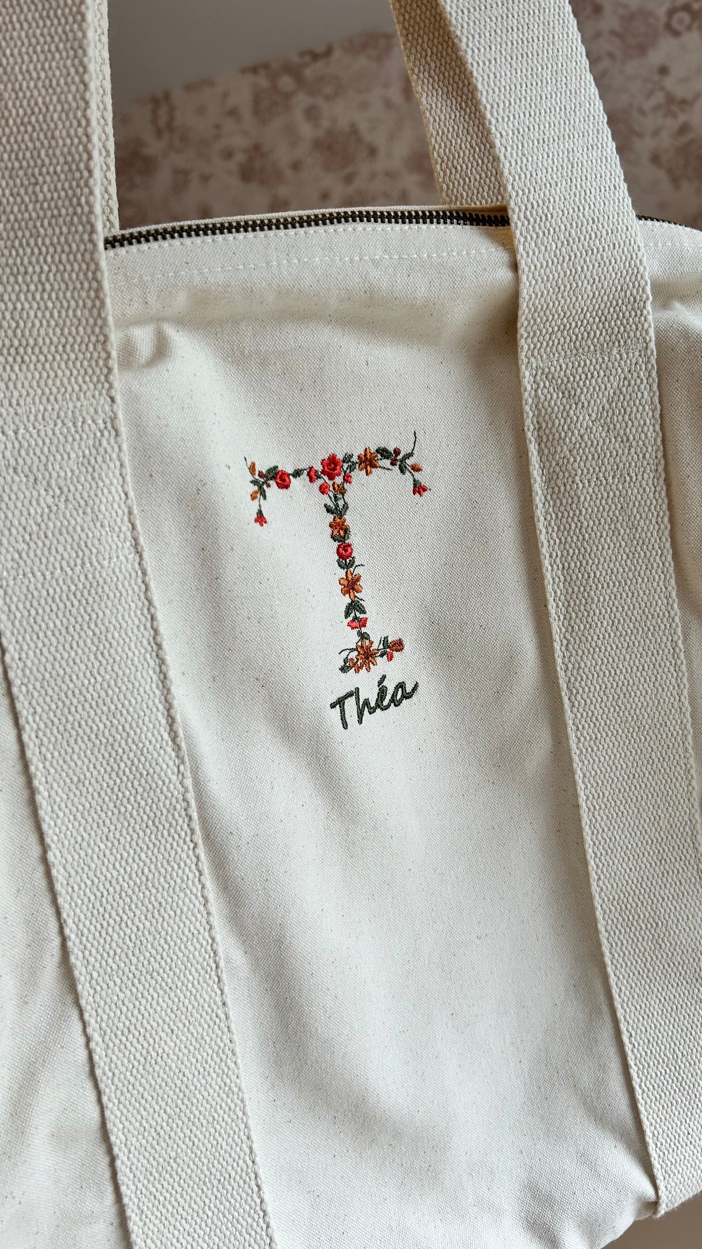 Sac polochon initiale fleurie