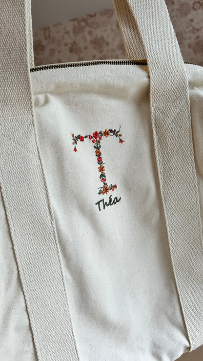 Sac polochon initiale fleurie