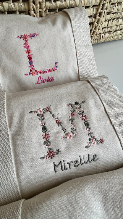 Sac polochon initiale fleurie