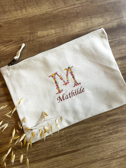 Pochette en coton initiale fleurie