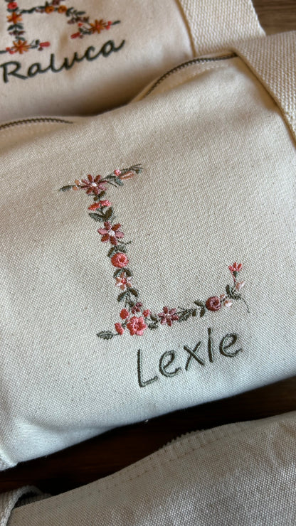 Sac polochon initiale fleurie