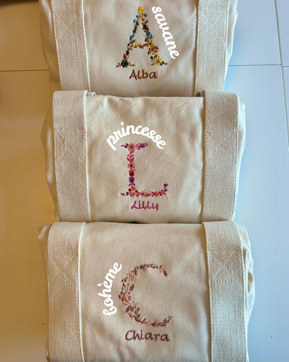 Sac polochon initiale fleurie