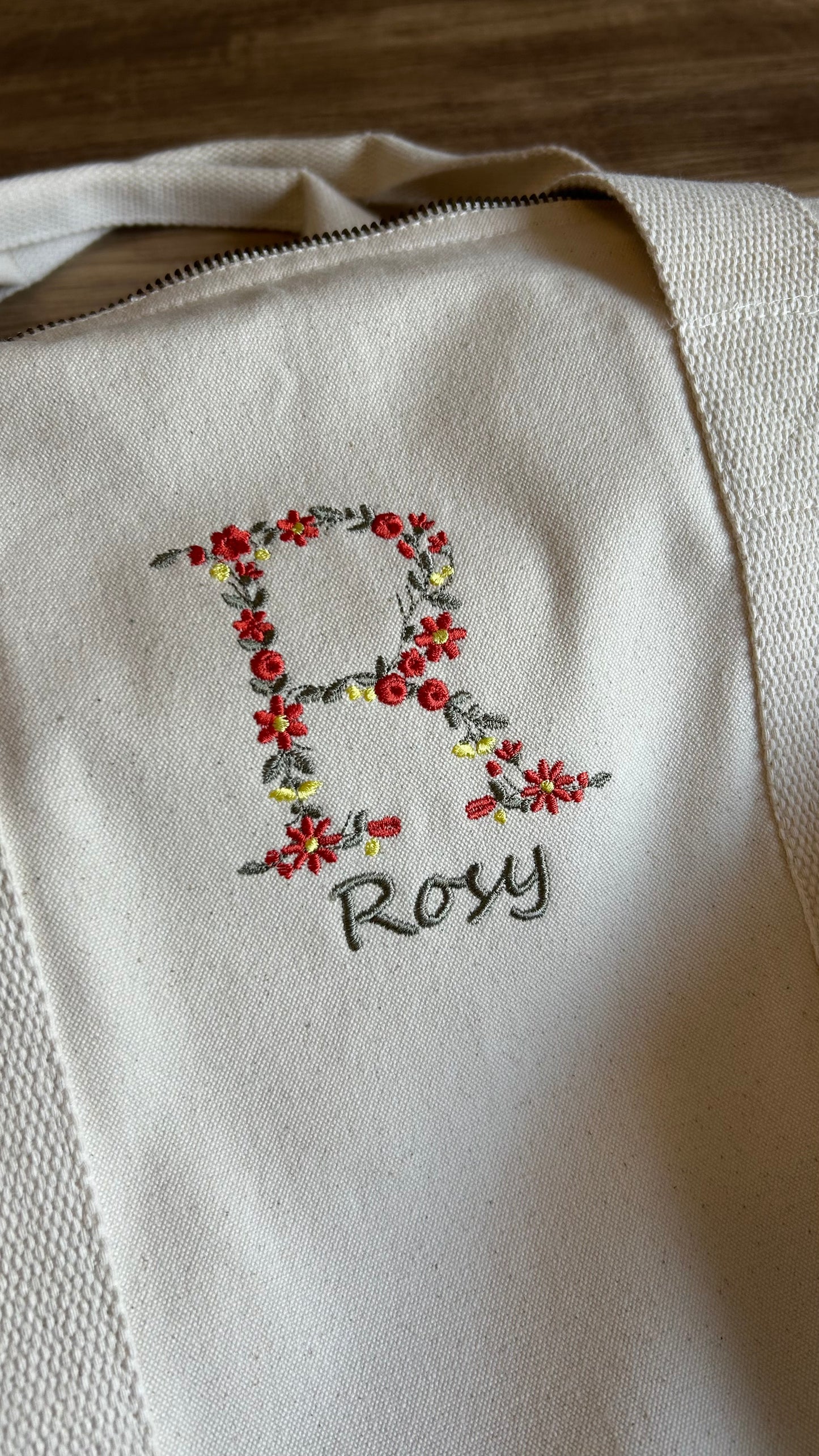 Sac polochon initiale fleurie