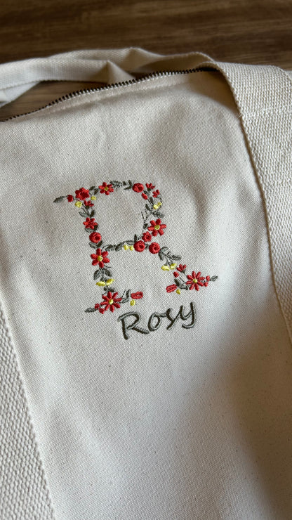Sac polochon initiale fleurie