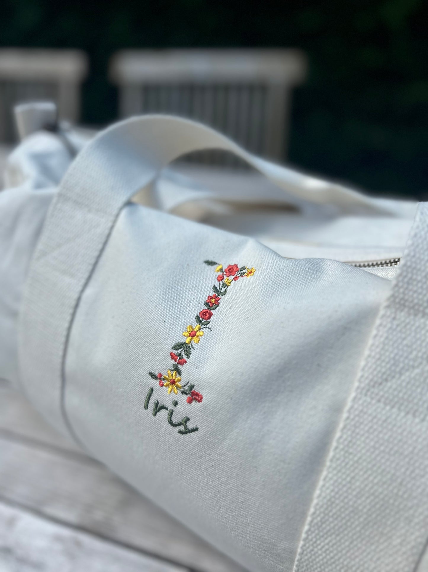 Sac polochon initiale fleurie