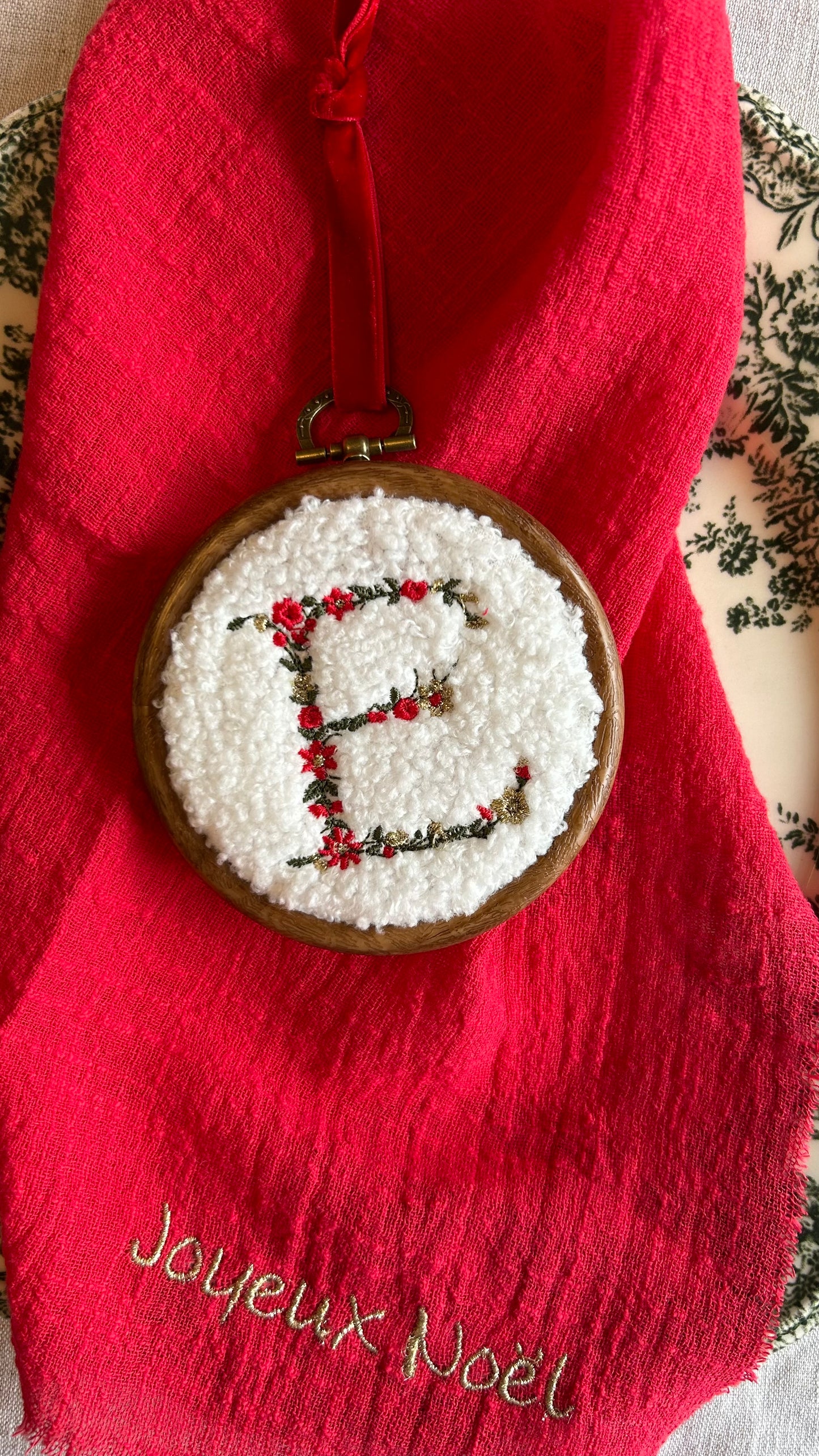 Tambourin de Noël Initiale fleurie 8cm