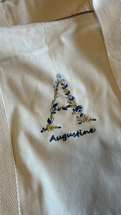 Sac polochon initiale fleurie