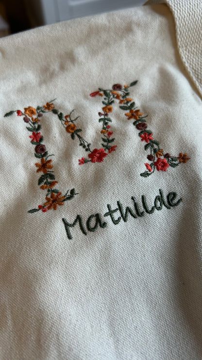 Sac polochon initiale fleurie